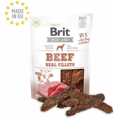 brit-jerky-beef-real-fillets-80g-karums-suniem.spm.47906-b1 Brit Jerky Beef Real Fillets Snack jutalomfalat felnőtt kutyák számára, 80 g - Image 1