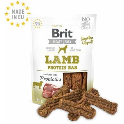 brit-jerky-lamb-protein-bar-80g-karums-suniem.spm.48046-b1 Brit Jerky Lamb Protein Bar jutalomfalat felnőtt kutyák számára, bárány- és csirkehússal, 80 g - Image 1