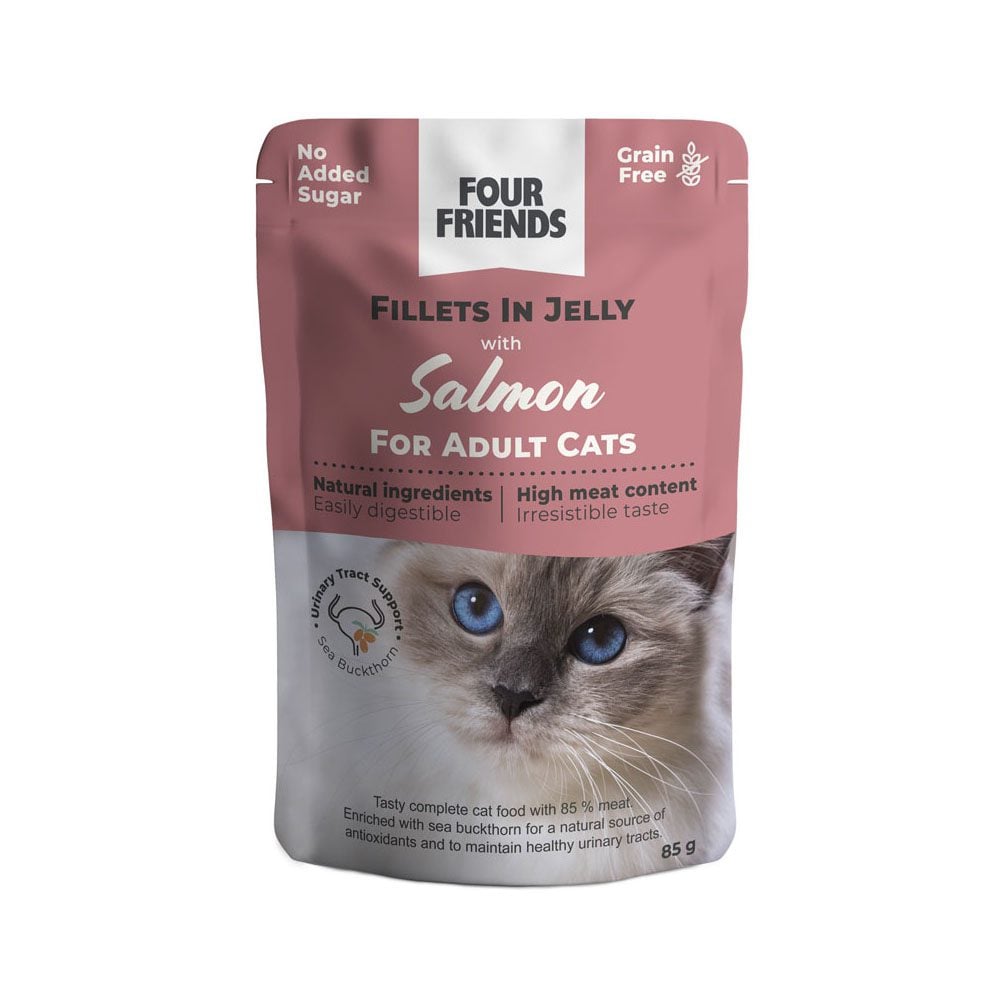 ffc-adult-salmon-in-jelly-pouch Four Friends Adult Salmon nedves táp macskáknak csirkével, májjal és lazaccal zselében, 85 g - Image 1